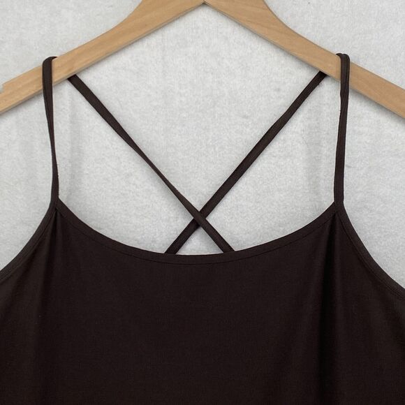 EILEEN FISHER Tank Top L Washable Stretch Crepe Cami Cross Back Shell Brown USA - Picture 4 of 11